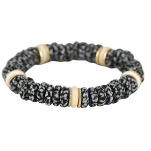 Akola Black White Glass Bone Beaded Stretch Bracelet